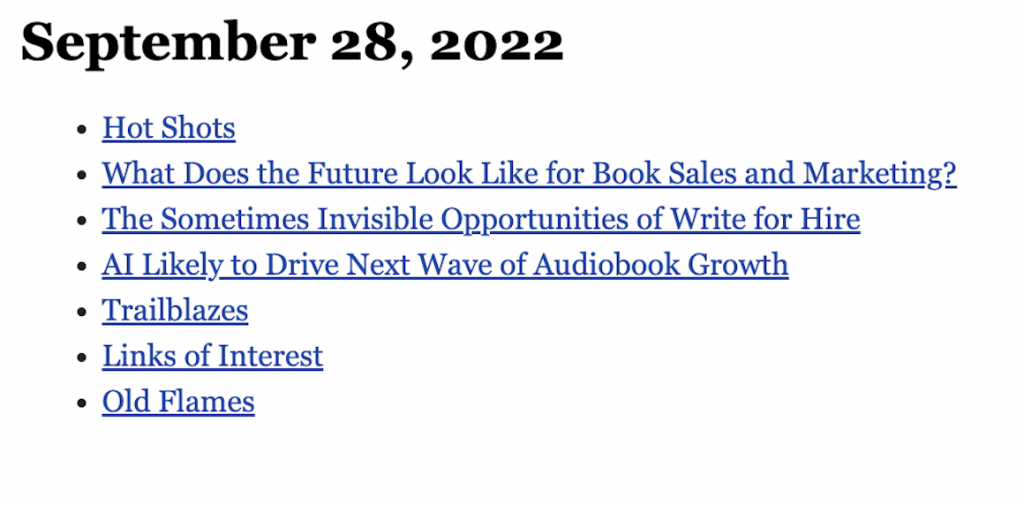 September 28, 2022 table of contents
