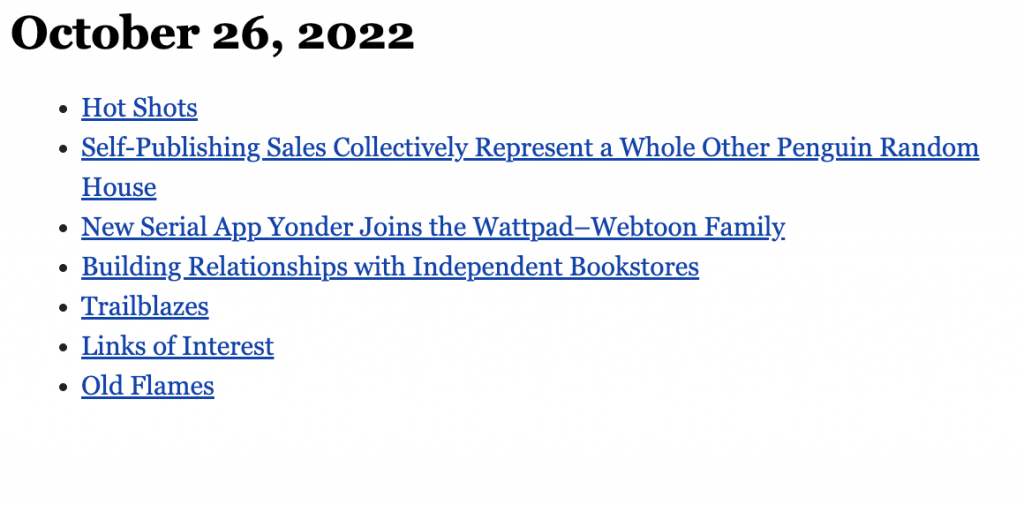 October 26, 2022 table of contents