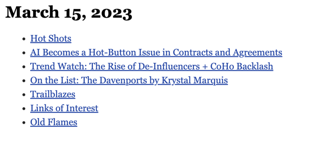 March 15, 2023 table of contents